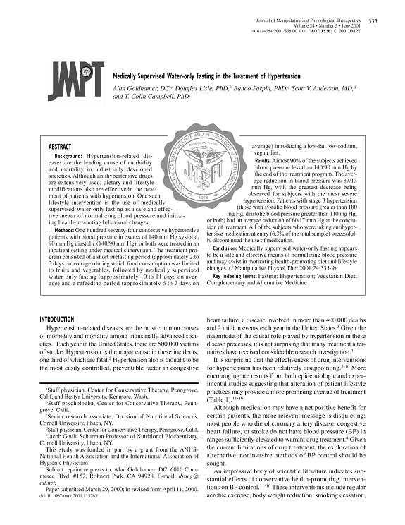 Medically supervised water-only fasting in the treatment of hypertension