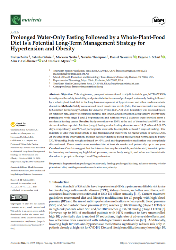Prolonged Water-only Fasting is a Safe and Feasible Treatment Option for Managing Stage 1 and 2 Hypertension
