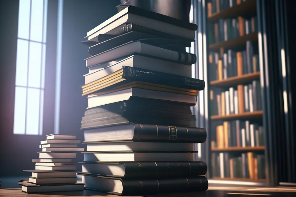 Stacks of books in library